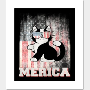 Cat Merica American Flag Patriot 4th Of July Posters and Art